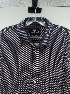 Buttercloth Men's Long Sleeve Button Down Shirt - Navy/Red/Yellow - Large Tall